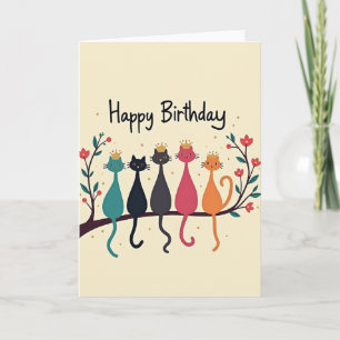 Carte d'anniversaire d'art de chat coloré
