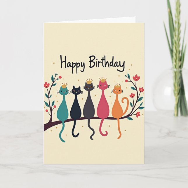 Carte d'anniversaire d'art de chat coloré (Devant)
