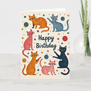 Carte d'anniversaire d'art de chat joueur