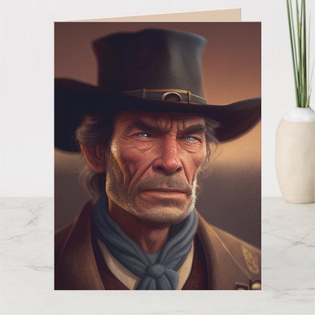Carte d'anniversaire d'art de cow-boy dur à cuire (Devant)