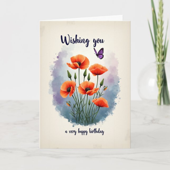 Carte d'anniversaire d'art de pavot vibrant (Devant)