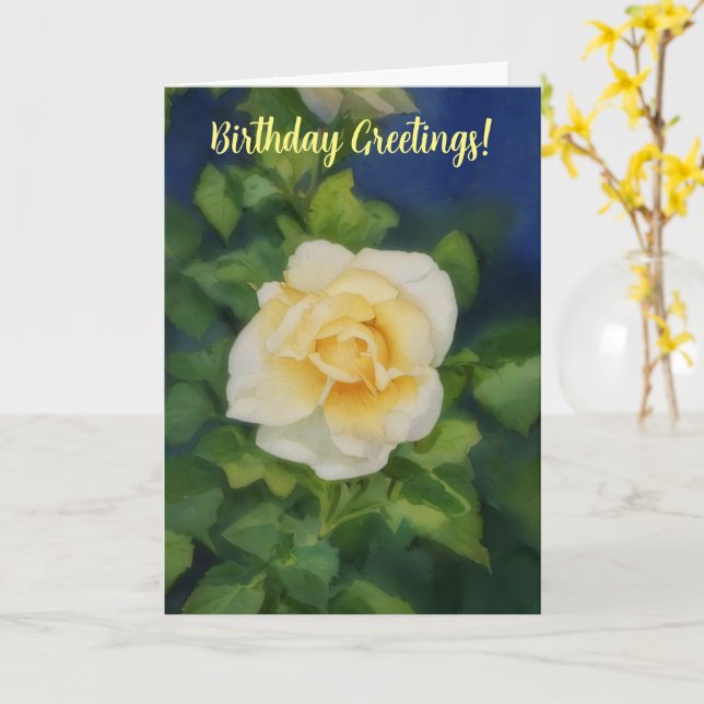 Carte d'anniversaire d'art floral de rose jaune (Fleur jaune)