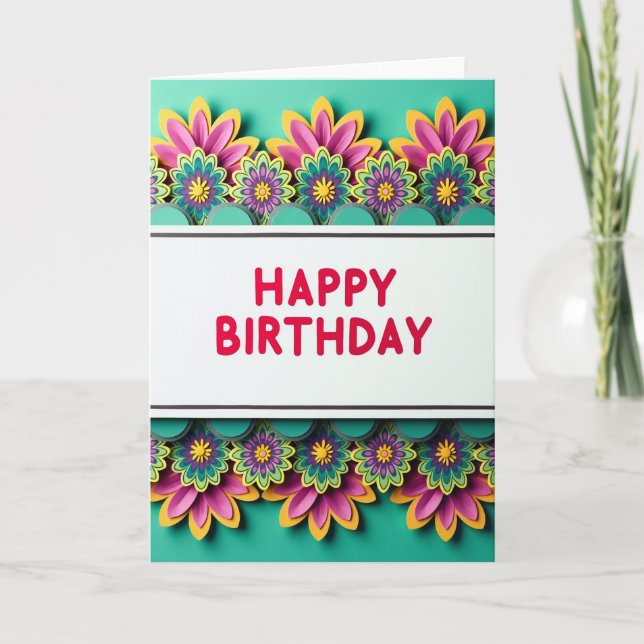 Carte d'anniversaire d'art floral joyeuse (Devant)