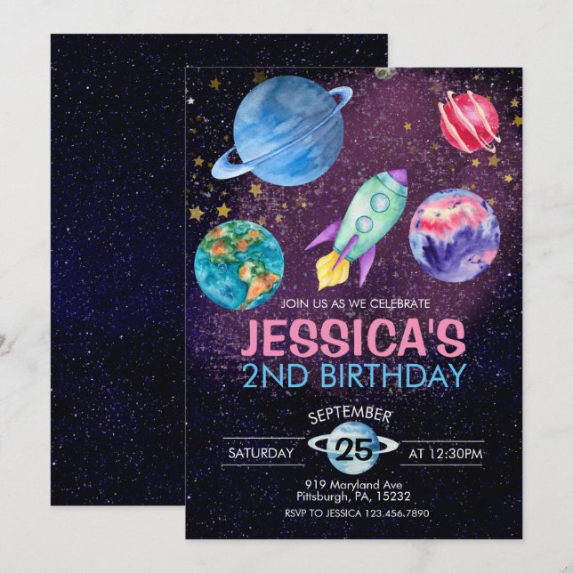 Carte d'anniversaire d'astronaute pour une fête de (Devant / Derrière)