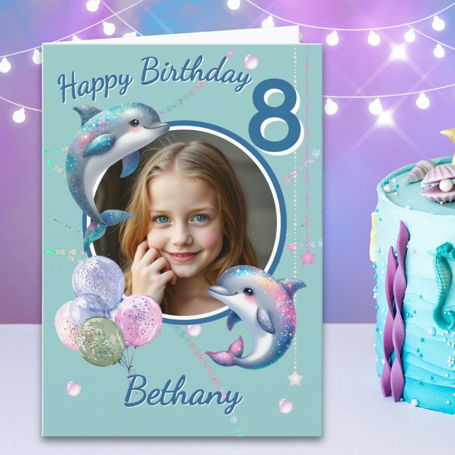 Carte d'anniversaire dauphin une photo 8 ans (Créateur téléchargé)