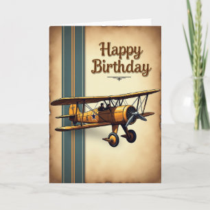 Carte d'anniversaire d'avion biplan vintage