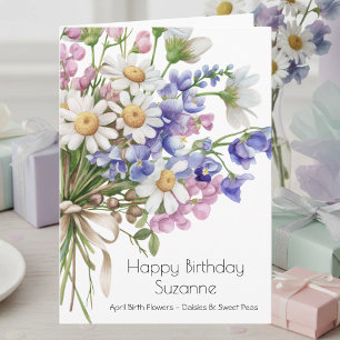 Carte d'anniversaire d'avril aux fleurs aquarelles