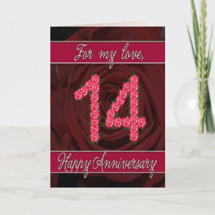 carte d'anniversaire de 14 ans avec des roses et d