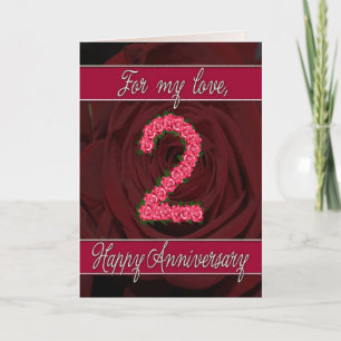 carte d'anniversaire de 2 ans avec roses et feuill