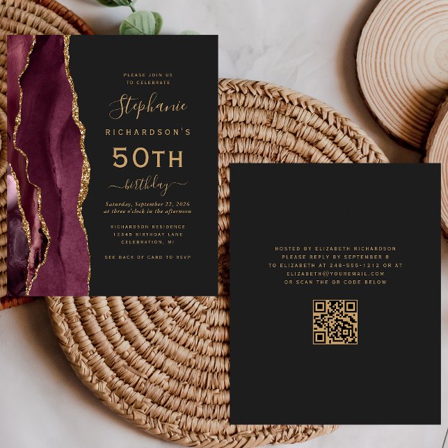 Carte d'anniversaire de 50 ans avec code QR en aga (Créateur téléchargé)