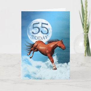 Carte d'anniversaire de 55 ans avec un cheval spir