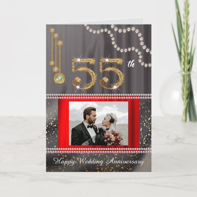 Carte d'anniversaire de 55 ans Emeraude pour Femme (Devant)