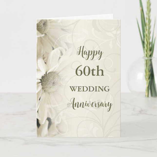 Carte d'anniversaire de 60e Mariage Fleurs vintage (Devant)
