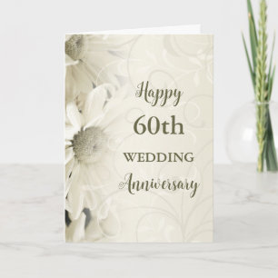 Carte d'anniversaire de 60e Mariage Fleurs vintage