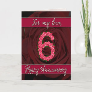carte d'anniversaire de 6 ans avec des roses et de