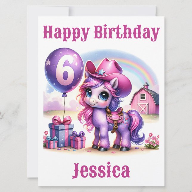 Carte d'anniversaire de 6 ans pour la petite fille (Devant)