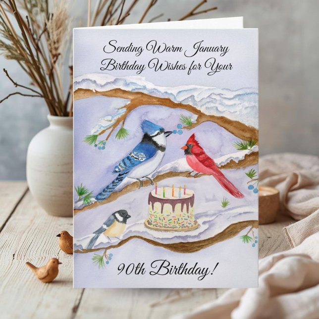 Carte d'anniversaire de 90 ans pour les oiseaux de (Créateur téléchargé)