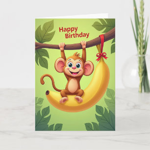 Carte d'anniversaire de banane de singe joyeux