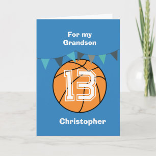 Carte d'anniversaire de basketball bleu pour petit