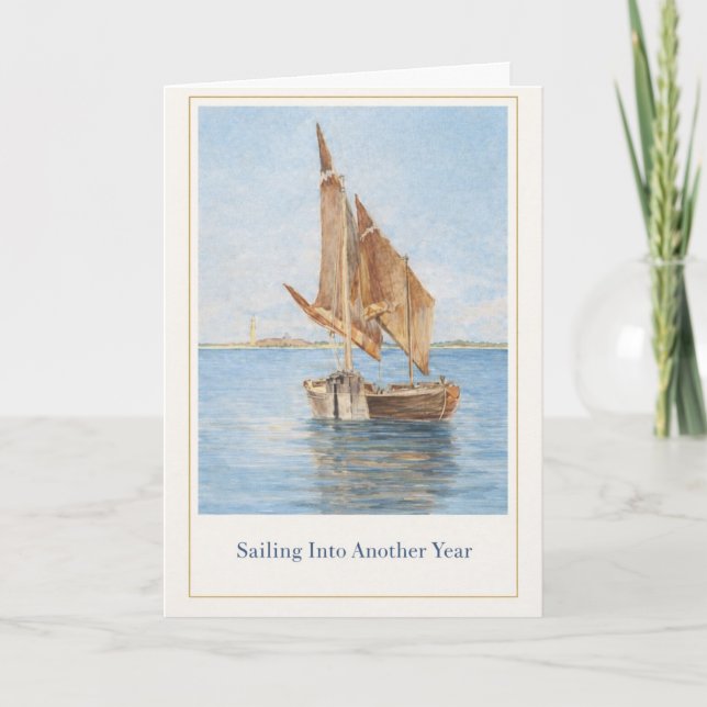 Carte d'anniversaire de bateau à voile vintage • T (Devant)