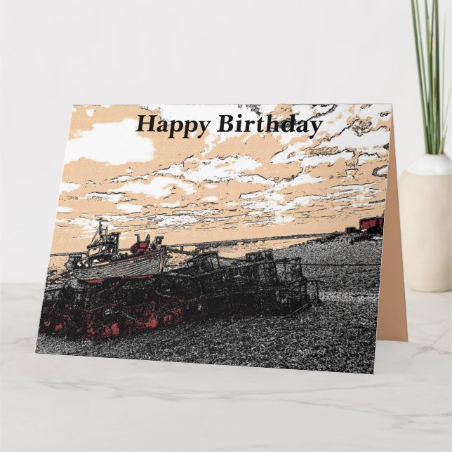 Carte d'anniversaire de bateau de pêche de Hythe a (Devant)