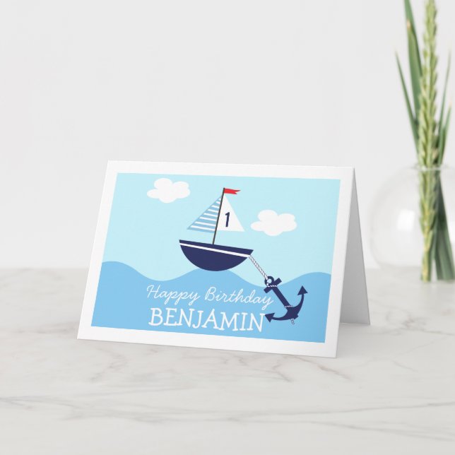 Carte d'anniversaire de bateau nautique pour enfan (Devant)