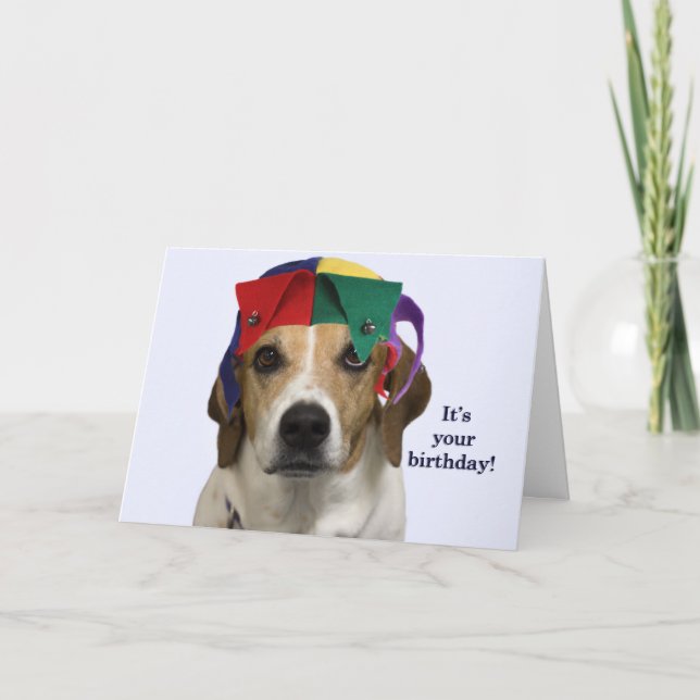 Carte d'anniversaire de beagle par le foyer pour (Devant)