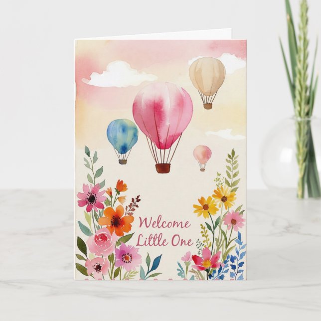 Carte d'anniversaire de bébé montgolfière florale  (Devant)