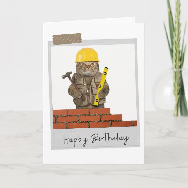 Carte d'anniversaire de Builder Cat Funny (Devant)