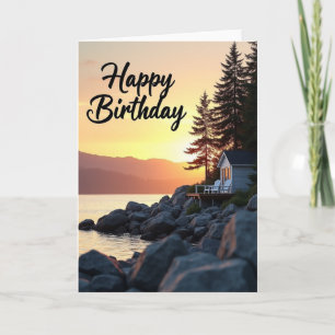 Carte d'anniversaire de cabane au bord du lac