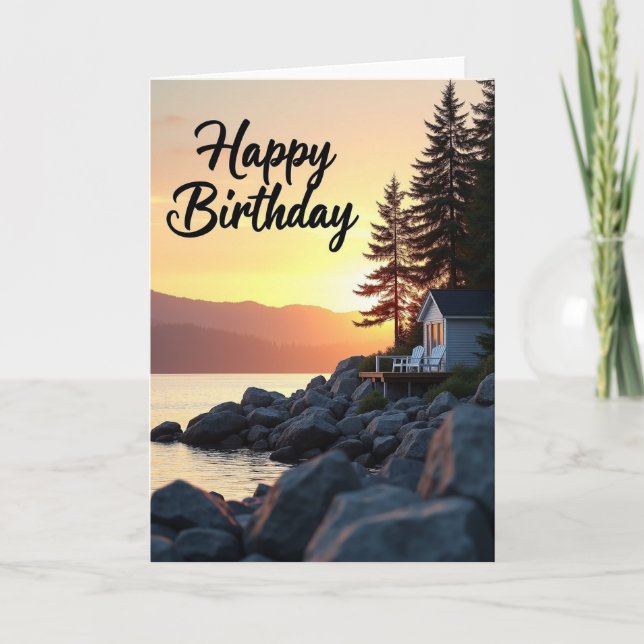 Carte d'anniversaire de cabane au bord du lac (Devant)