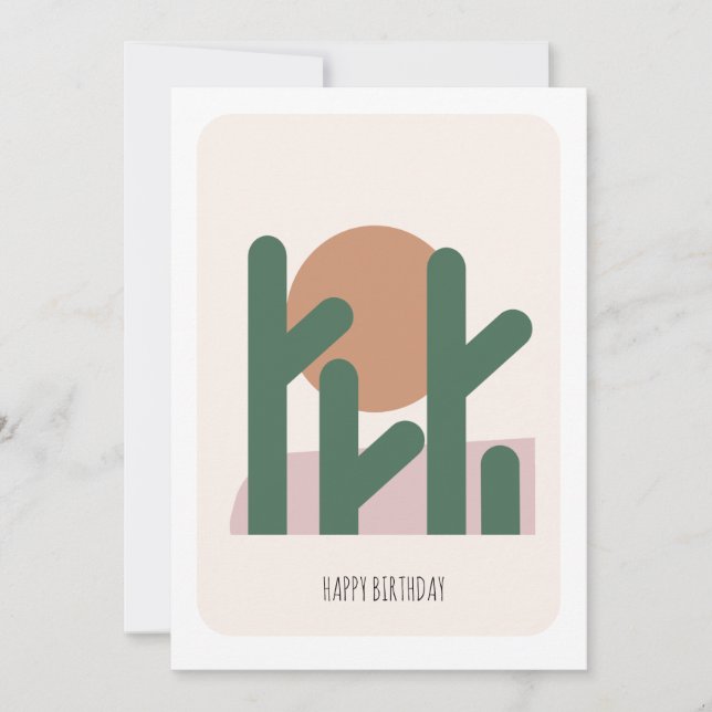 Carte d'anniversaire de cactus de désert vert haut (Devant)