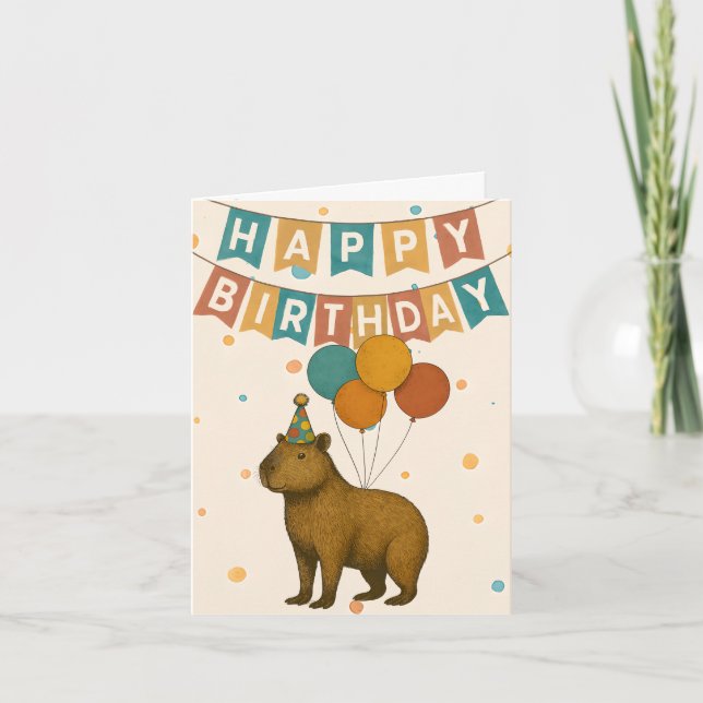 Carte d'anniversaire de Capybara - animal de fête (Devant)