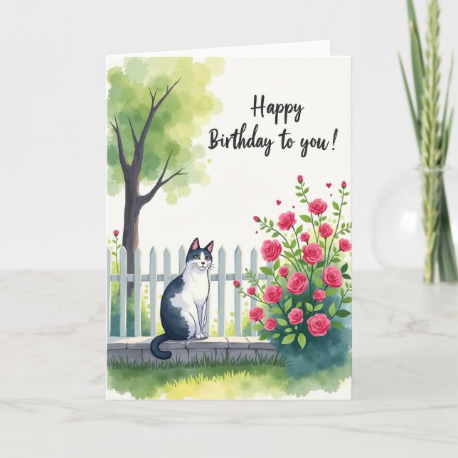 Carte d'anniversaire de chat à l'aquarelle (Devant)