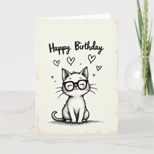 Carte d'anniversaire de chat à lunettes