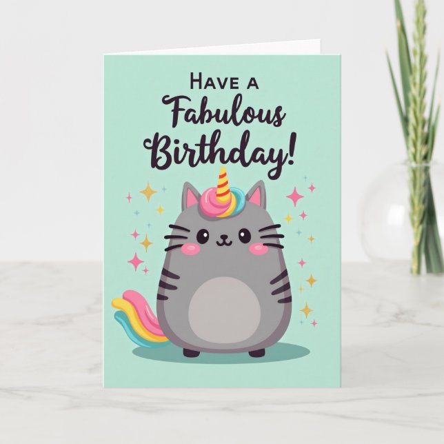 Carte d'anniversaire de chat cornu (Devant)