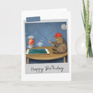 Carte d'anniversaire de chat de pêche virtuelle
