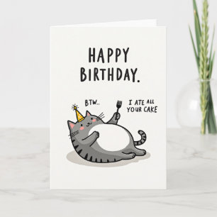 Carte d'anniversaire de chat dodu joueur