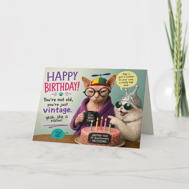Carte d'anniversaire de chat drôle (Devant)