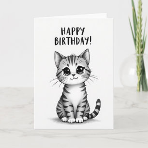 Carte d'anniversaire de chat en nuances de gris mi
