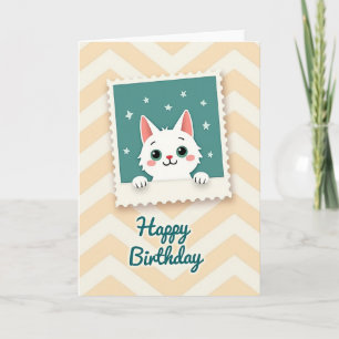 Carte d'anniversaire de chat encadrée de sarcelle