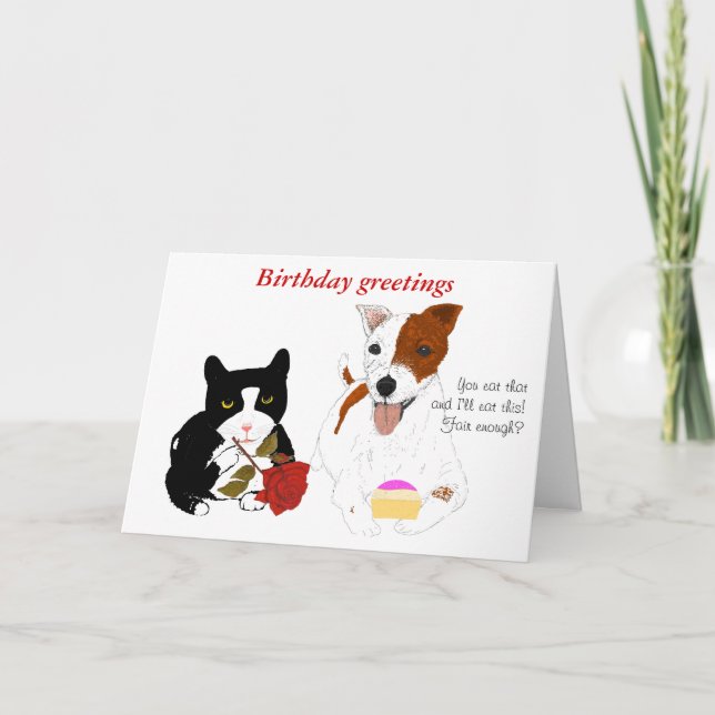 Carte d'anniversaire de chat et chien amusant (Devant)