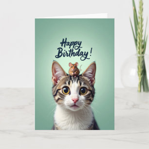 Carte d'anniversaire de chat et souris mignons