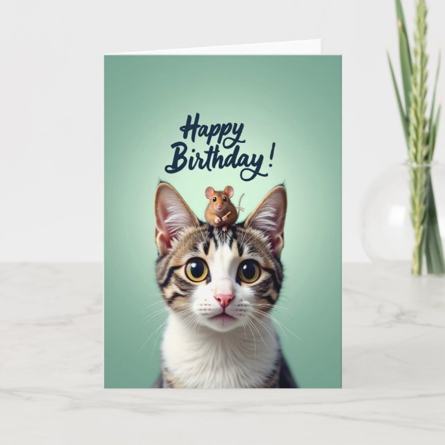 Carte d'anniversaire de chat et souris mignons (Devant)