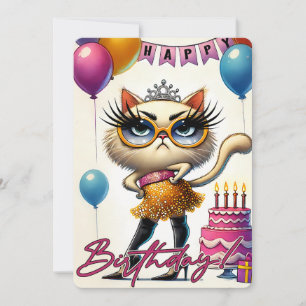 Carte d'anniversaire de chat glamour