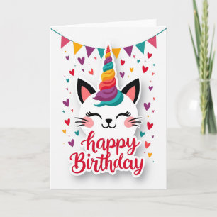 Carte d'anniversaire de chat licorne