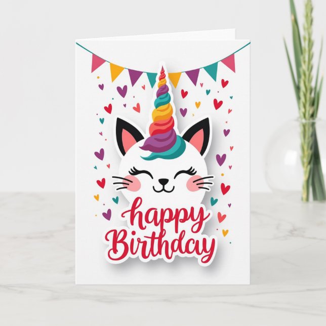Carte d'anniversaire de chat licorne (Devant)