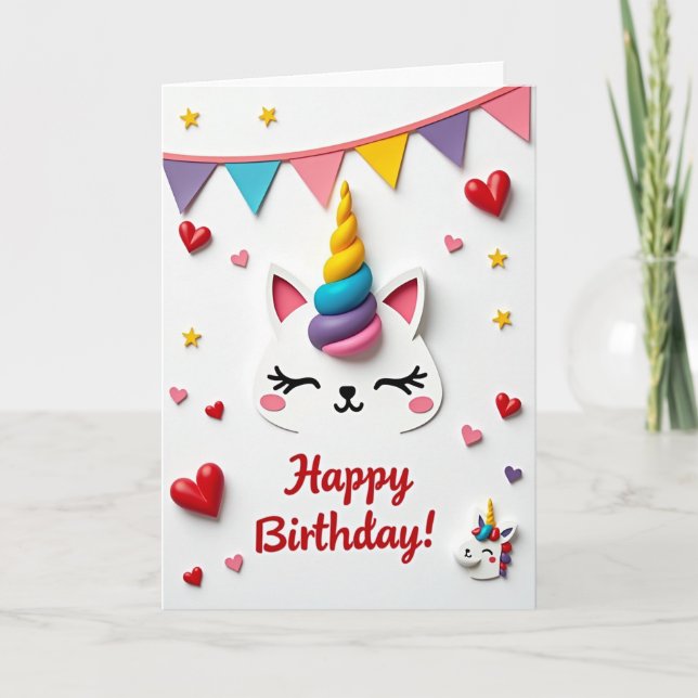 Carte d'anniversaire de chat licorne sucrée (Devant)