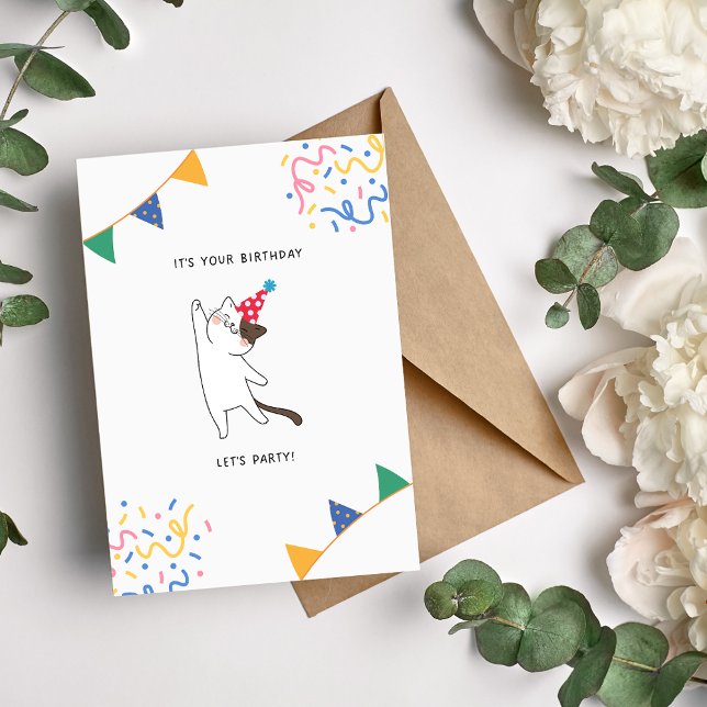 Carte d'anniversaire de chat mignon pour fête d'an (Créateur téléchargé)