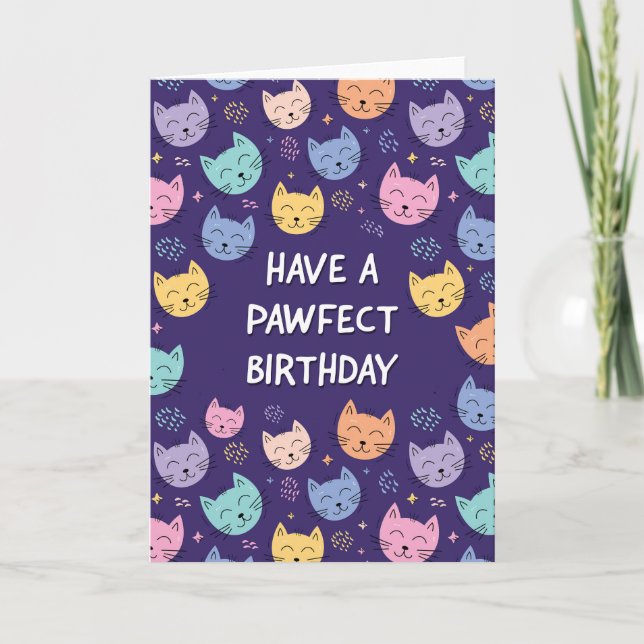 Carte d'anniversaire de chat mignon pour filles (Devant)